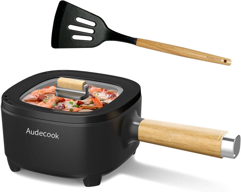 Audecook Hot Pot Electric 2L, Cermic Glaze Non-Stick Frying Pan 8 Inch, Portable Travel Cooker for Ramen/Steak/Fried Rice/Oatmeal/Soup, with Dual Power Control (Silicone Spatula Included) - Image 1